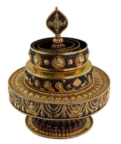 Set D’Offrandes Au Mandala Tibétain En Cuivre Filigrané – Qualité Monastère