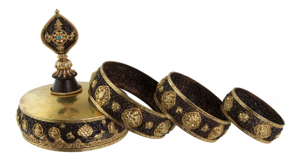 Set D’Offrandes Au Mandala Tibétain En Cuivre Filigrané – Qualité Monastère