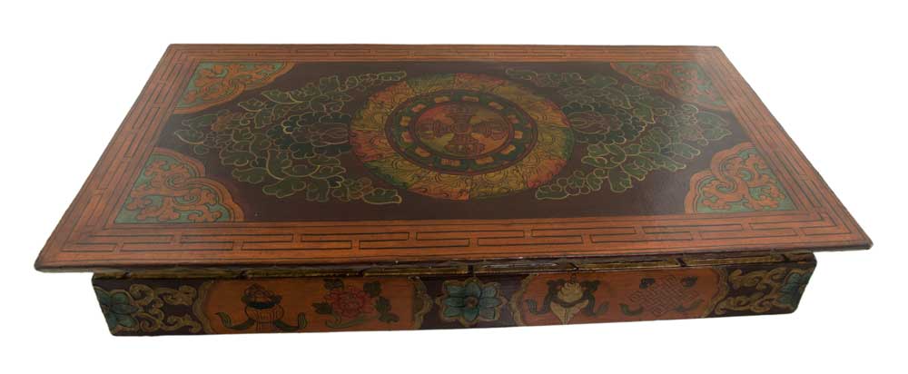 Table de méditation tibétaine pliable 74 cm – meuble artisanal bouddhiste en bois naturel