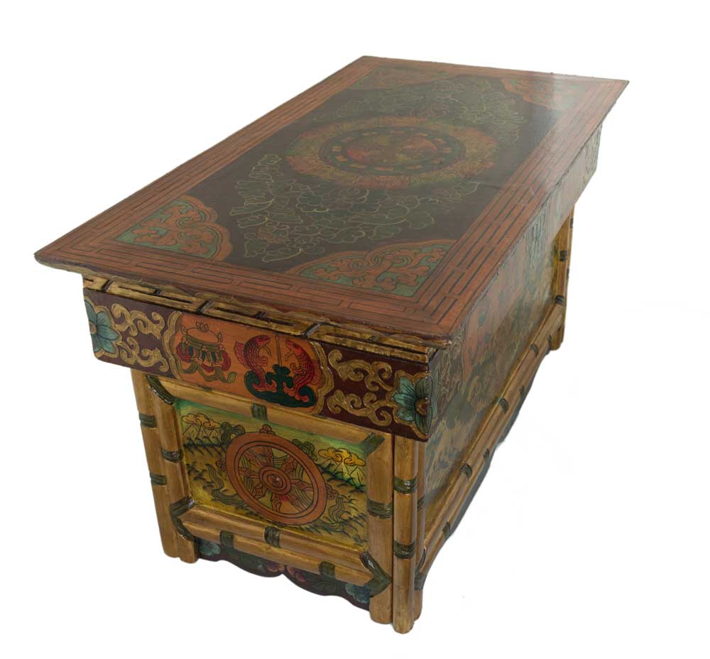 Table de méditation tibétaine pliable 74 cm – meuble artisanal bouddhiste en bois naturel