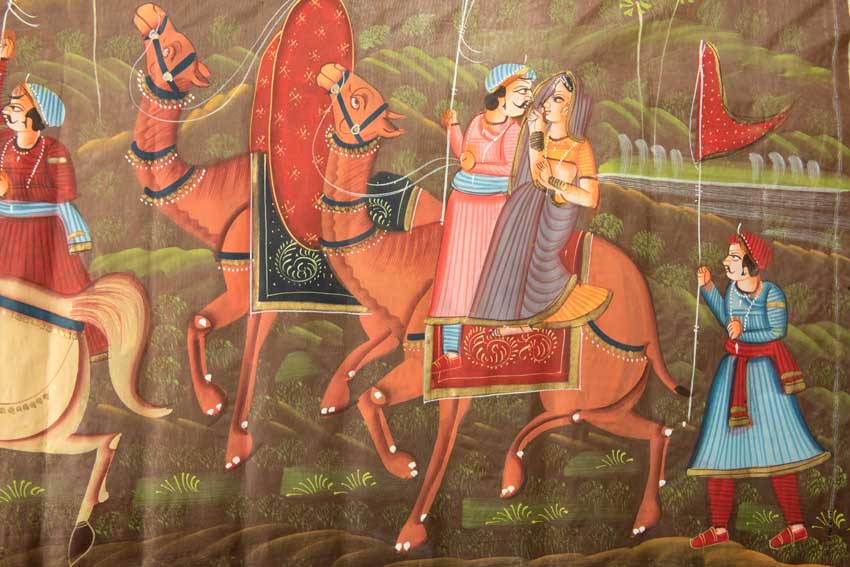 Peinture Moghole Indienne – Chasse Royale du Maharaja et de son Épouse