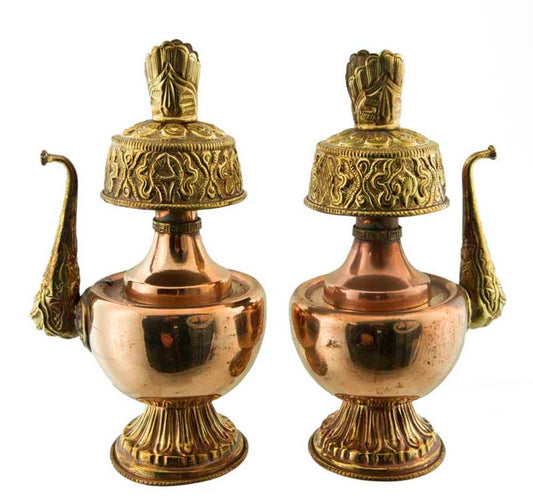 Boîte Bhumpa Bouddhiste - Paire de Vases d’Eau Lustrale Kalasha en Cuivre et Laiton (Promo)