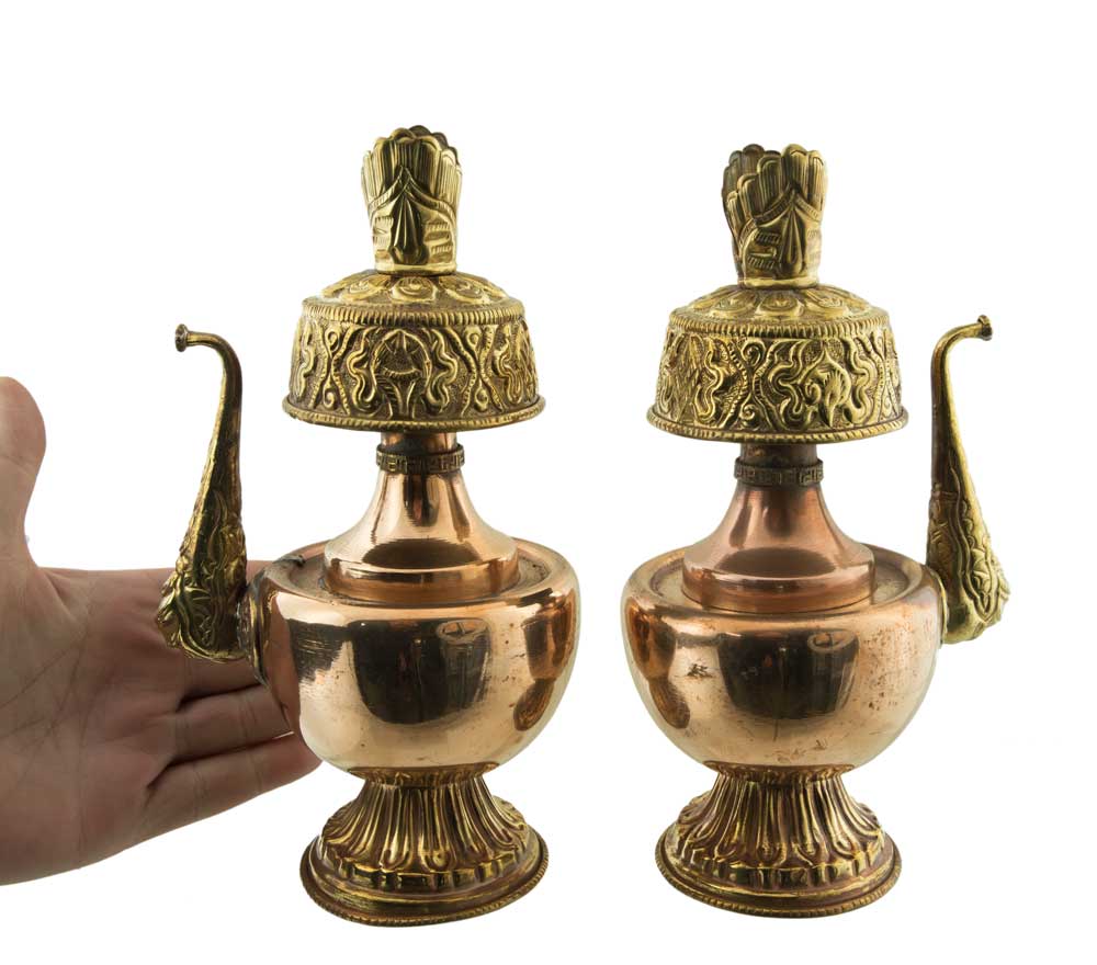 Boîte Bhumpa Bouddhiste - Paire de Vases d’Eau Lustrale Kalasha en Cuivre et Laiton (Promo)