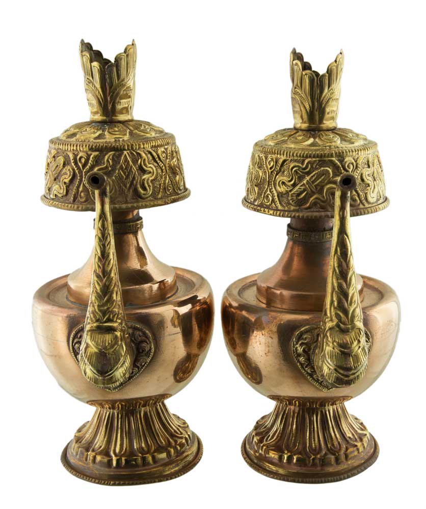 Boîte Bhumpa Bouddhiste - Paire de Vases d’Eau Lustrale Kalasha en Cuivre et Laiton (Promo)
