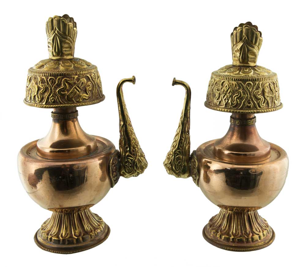 Boîte Bhumpa Bouddhiste - Paire de Vases d’Eau Lustrale Kalasha en Cuivre et Laiton (Promo)