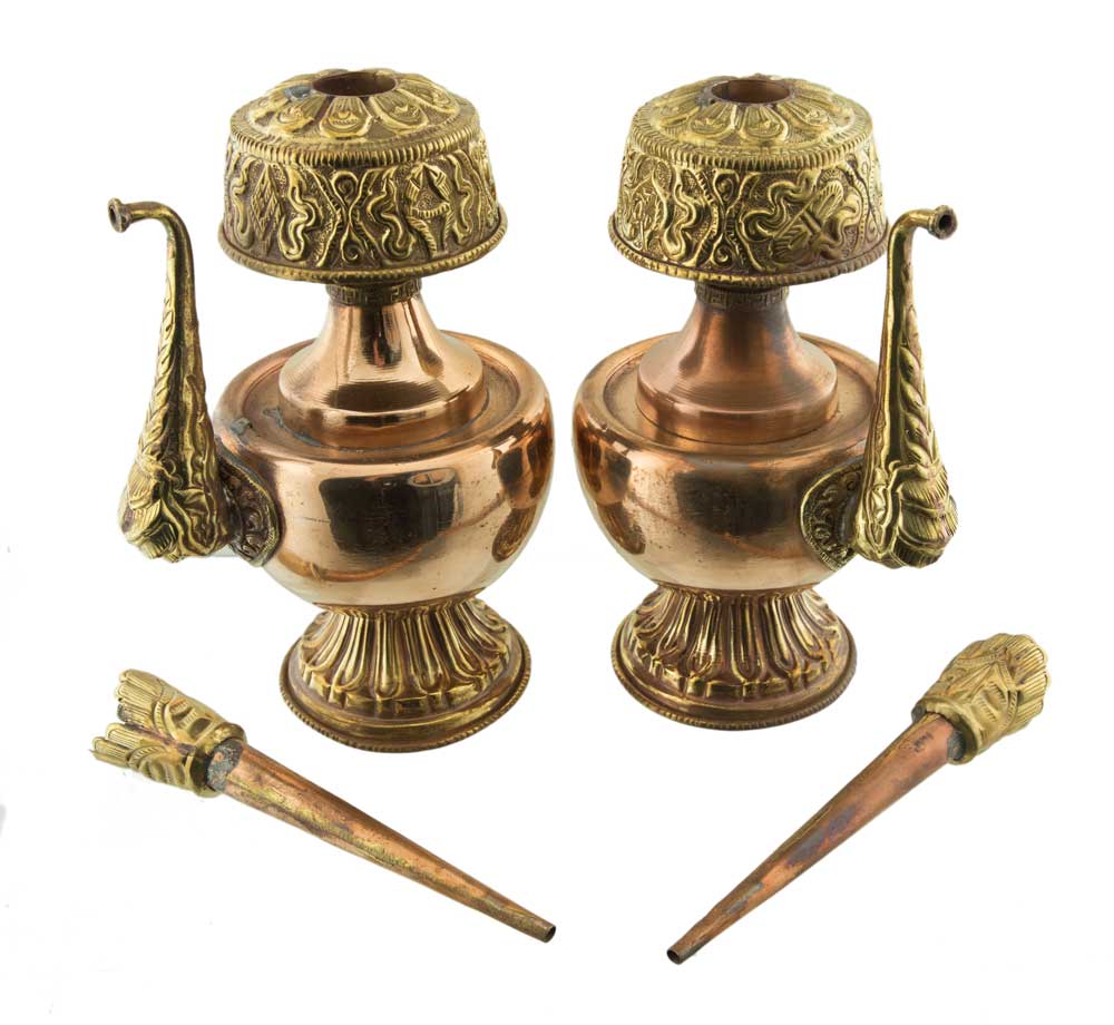 Boîte Bhumpa Bouddhiste - Paire de Vases d’Eau Lustrale Kalasha en Cuivre et Laiton (Promo)