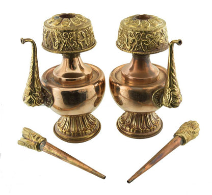 Boîte Bhumpa Bouddhiste - Paire de Vases d’Eau Lustrale Kalasha en Cuivre et Laiton (Promo)