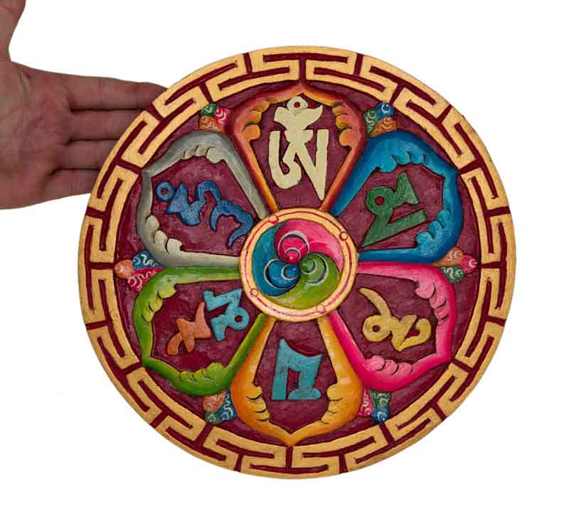 Mandala Om Mani Padme Hum en 3D en Bois – Sculpture Bouddhiste du Népal