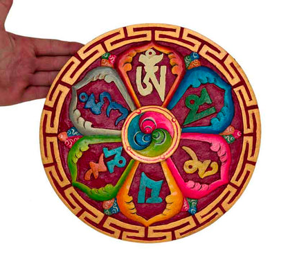 Mandala Om Mani Padme Hum en 3D en Bois – Sculpture Bouddhiste du Népal