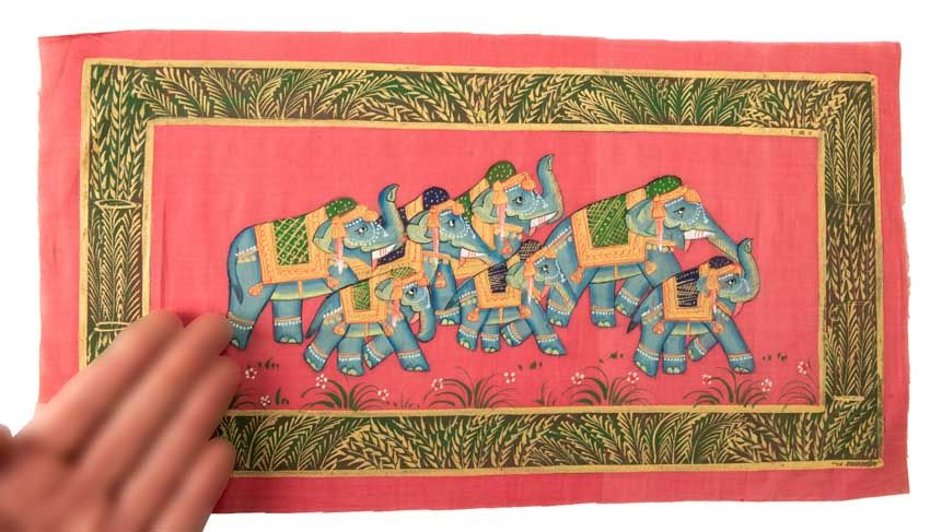 Peinture Moghole Éléphant Parade Royale 39 cm – Artisanat Indien Fait Main