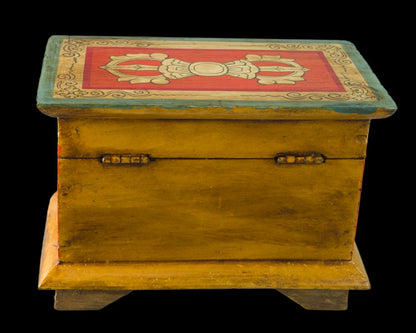 Boîte tibétaine en bois peint – Vajra et nœud glorieux, artisanat du Népal 20 cm