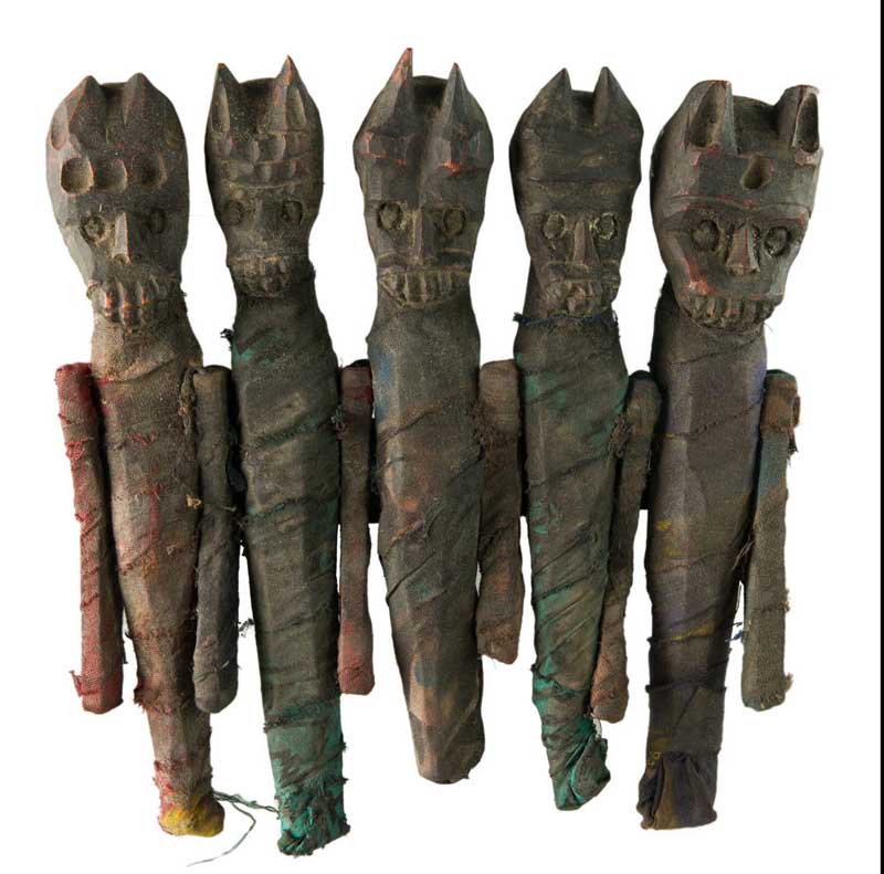 Poupées Zoomorphes Chamaniques en Bois – Figurines Tribales Tharu du Népal