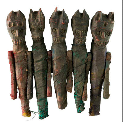 Poupées Zoomorphes Chamaniques en Bois – Figurines Tribales Tharu du Népal