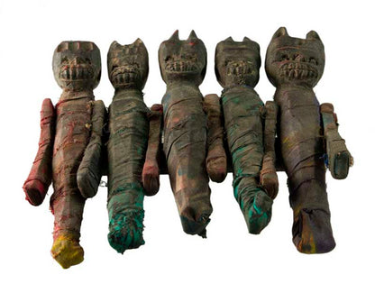 Poupées Zoomorphes Chamaniques en Bois – Figurines Tribales Tharu du Népal