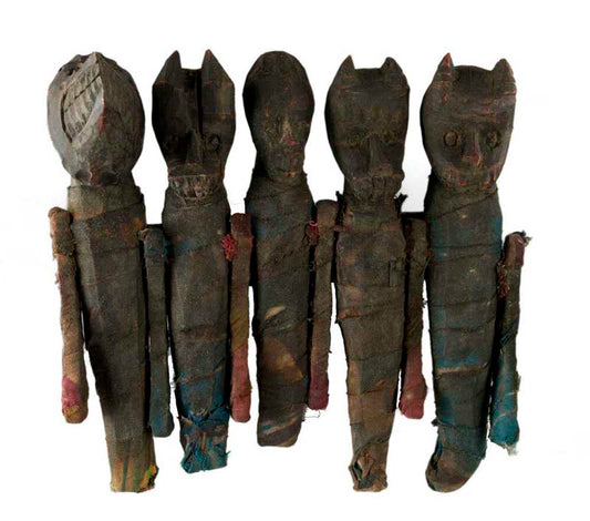 Poupée Zoomorphe Chamanique en Bois – Figure Tribale Tharu du Népal