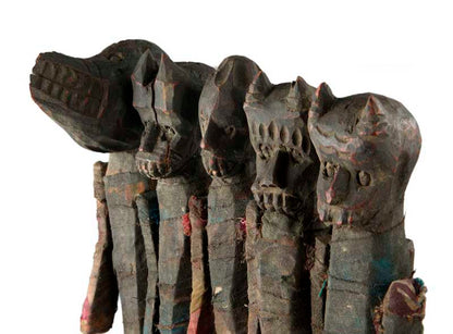Poupée Zoomorphe Chamanique en Bois – Figure Tribale Tharu du Népal