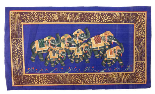 Peinture Moghole Éléphant Royal et Parade 39 cm – Artisanat Indien Fait Main