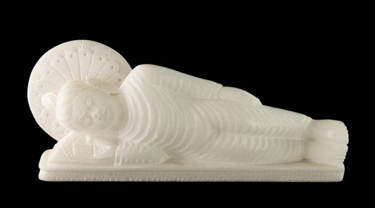 Statue Bouddha Allongé Nirvana En Marbre Blanc – Artisanat Indien