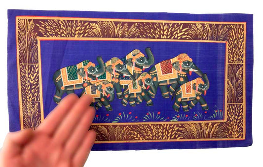 Peinture Moghole Éléphant Royal et Parade 39 cm – Artisanat Indien Fait Main