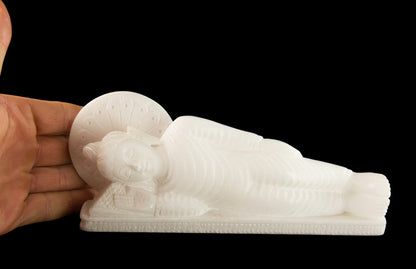 Statue Bouddha Allongé Nirvana En Marbre Blanc – Artisanat Indien