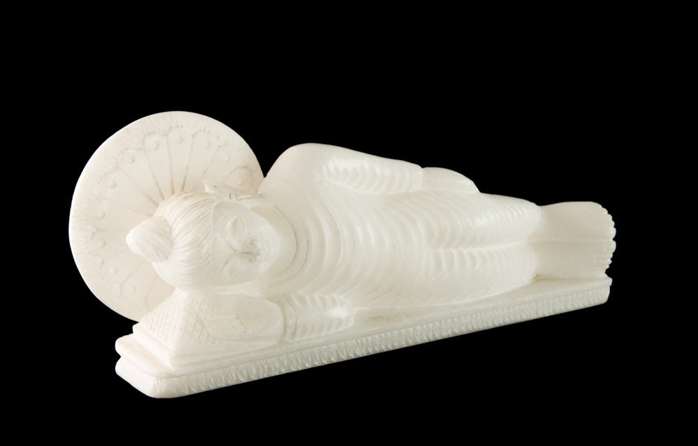 Statue Bouddha Allongé Nirvana En Marbre Blanc – Artisanat Indien