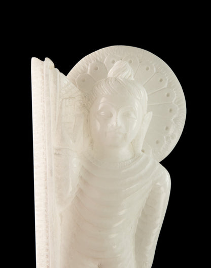 Statue Bouddha Allongé Nirvana En Marbre Blanc – Artisanat Indien