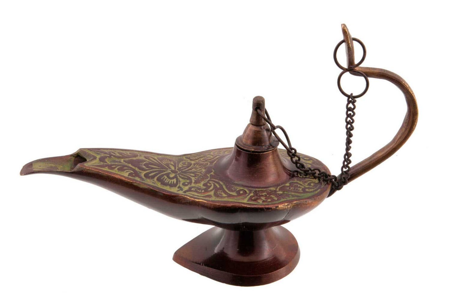 Lampe d’Aladin en Laiton 16 cm – Patine Brune – Artisanat Indien