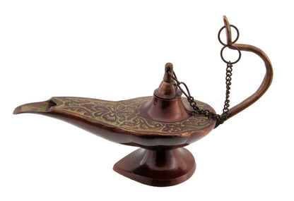 Lampe d’Aladin en Laiton 16 cm – Patine Brune – Artisanat Indien
