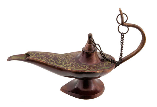 Lampe d’Aladin en Laiton 16 cm – Patine Brune – Artisanat Indien