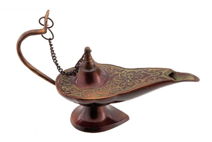 Lampe d’Aladin en Laiton 16 cm – Patine Brune – Artisanat Indien