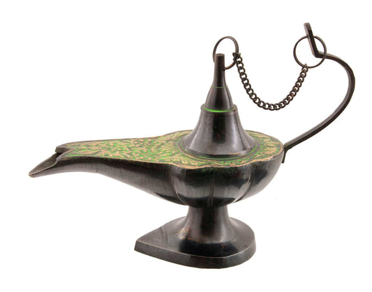Lampe d’Aladin en Laiton 19,5 cm – Patine Brune et Verte – Artisanat Indien