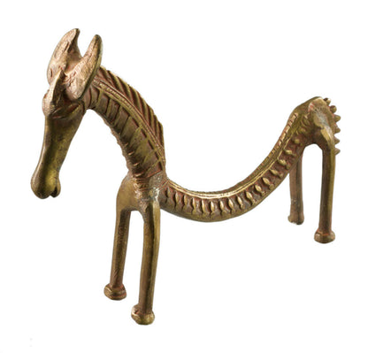 Figurine Cheval Dos Courbé en Métal – Statue Zoomorphe Orissa Inde