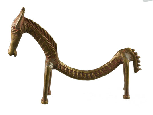 Figurine Cheval Dos Courbé en Métal – Statue Zoomorphe Orissa Inde