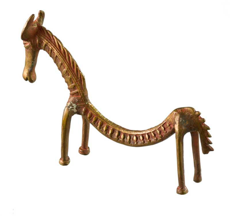 Figurine Cheval Dos Courbé en Métal – Statue Zoomorphe Orissa Inde
