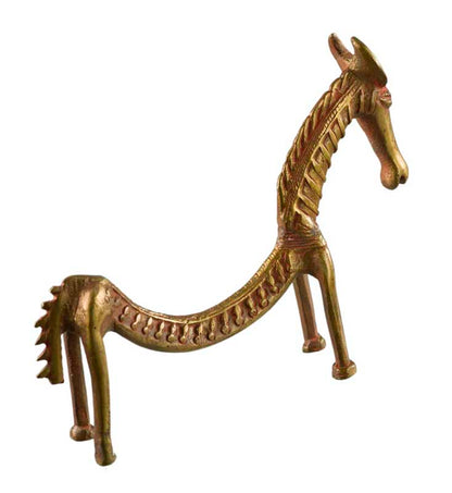 Figurine Cheval Dos Courbé en Métal – Statue Zoomorphe Orissa Inde
