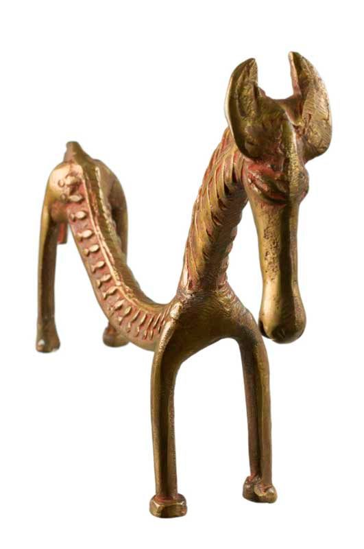 Figurine Cheval Dos Courbé en Métal – Statue Zoomorphe Orissa Inde