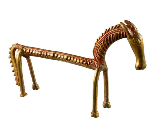 Statue Cheval Orissa au Dos Plat en Métal – Figurine Zoomorphe Inde