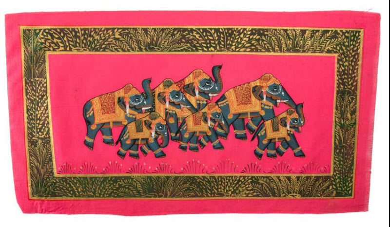 Peinture Moghole Éléphant Royal 39 cm – Artisanat Indien Fait Main