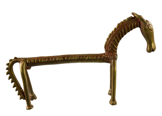 Statue Cheval Orissa au Dos Plat en Métal – Figurine Zoomorphe Inde