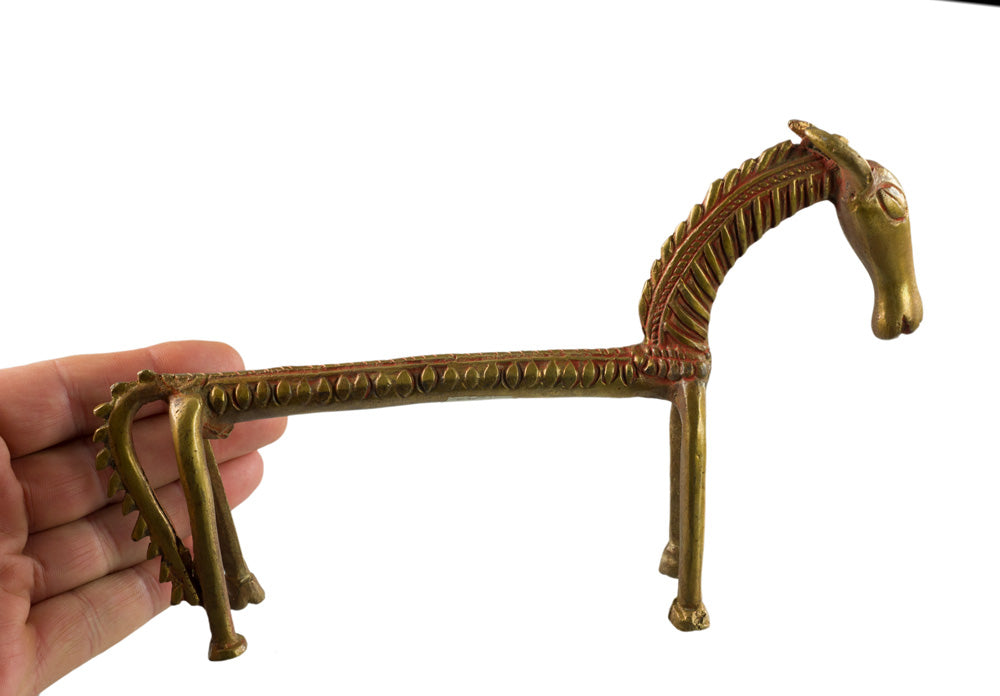 Statue Cheval Orissa au Dos Plat en Métal – Figurine Zoomorphe Inde