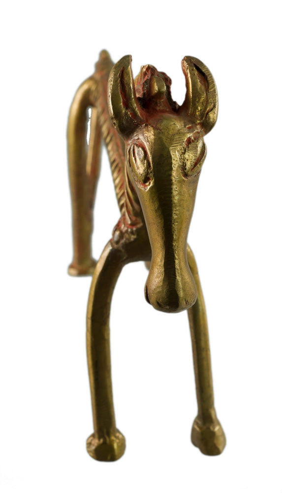 Statue Cheval Orissa au Dos Plat en Métal – Figurine Zoomorphe Inde