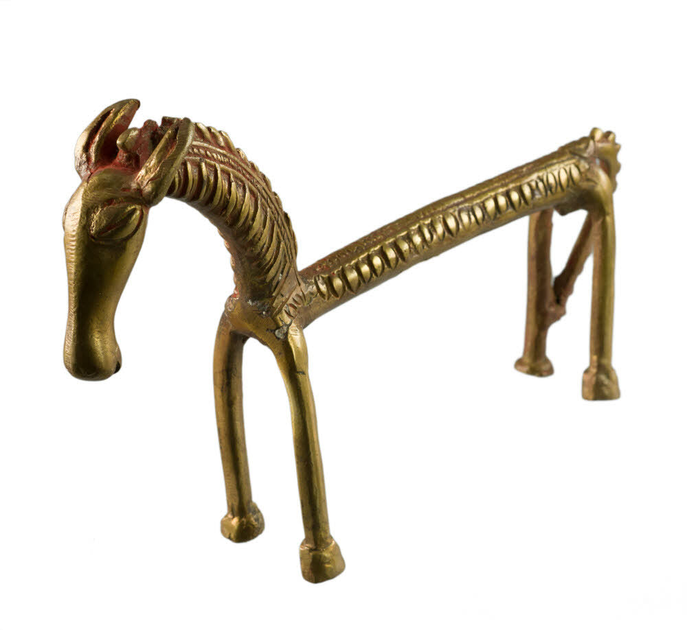 Statue Cheval Orissa au Dos Plat en Métal – Figurine Zoomorphe Inde
