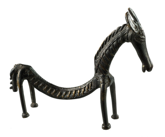 Statue Cheval Dos Courbé en Métal – Sculpture Ethnique Orissa Inde