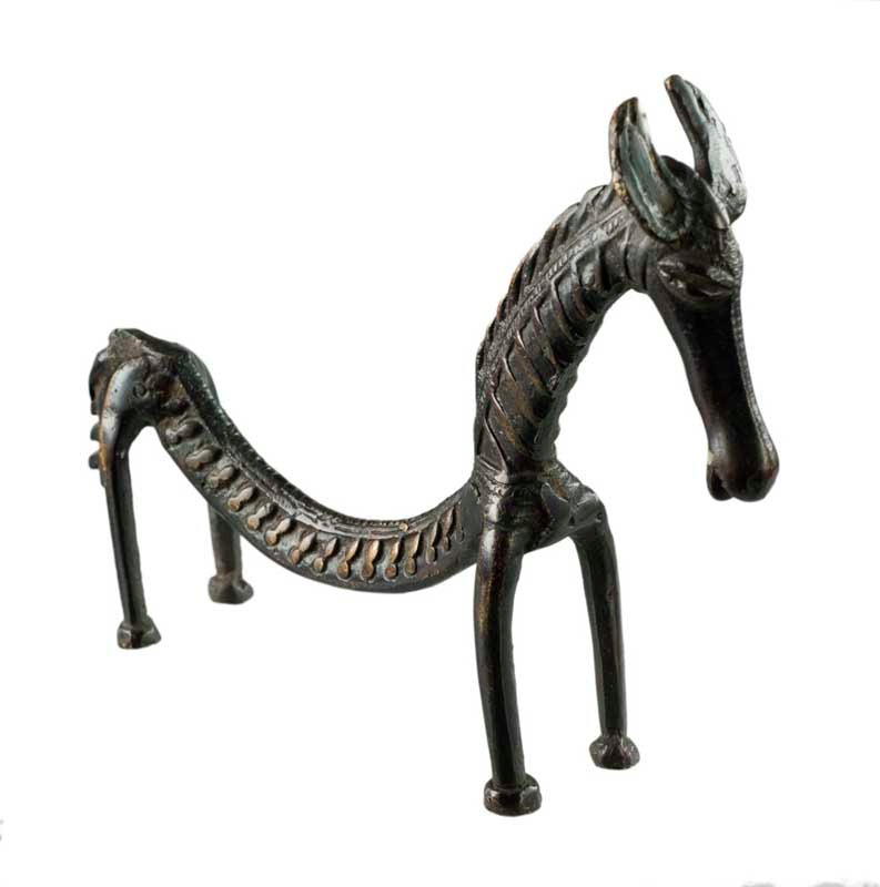 Statue Cheval Dos Courbé en Métal – Sculpture Ethnique Orissa Inde