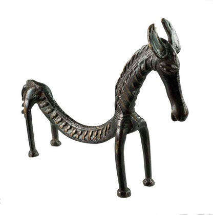 Statue Cheval Dos Courbé en Métal – Sculpture Ethnique Orissa Inde