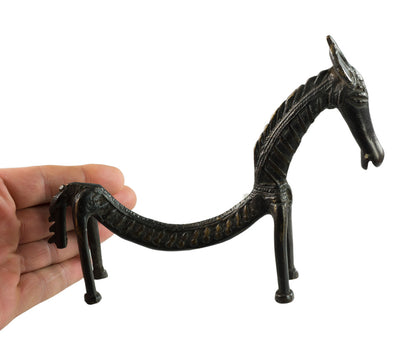 Statue Cheval Dos Courbé en Métal – Sculpture Ethnique Orissa Inde