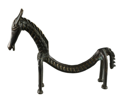 Statue Cheval Dos Courbé en Métal – Sculpture Ethnique Orissa Inde