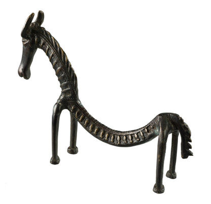 Statue Cheval Dos Courbé en Métal – Sculpture Ethnique Orissa Inde