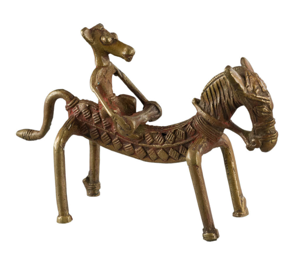 Statue Cheval et Cavalier Musicien en Métal – Artisanat du Rajasthan Inde