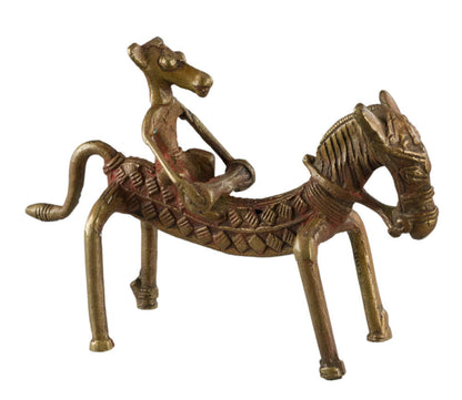 Statue Cheval et Cavalier Musicien en Métal – Artisanat du Rajasthan Inde